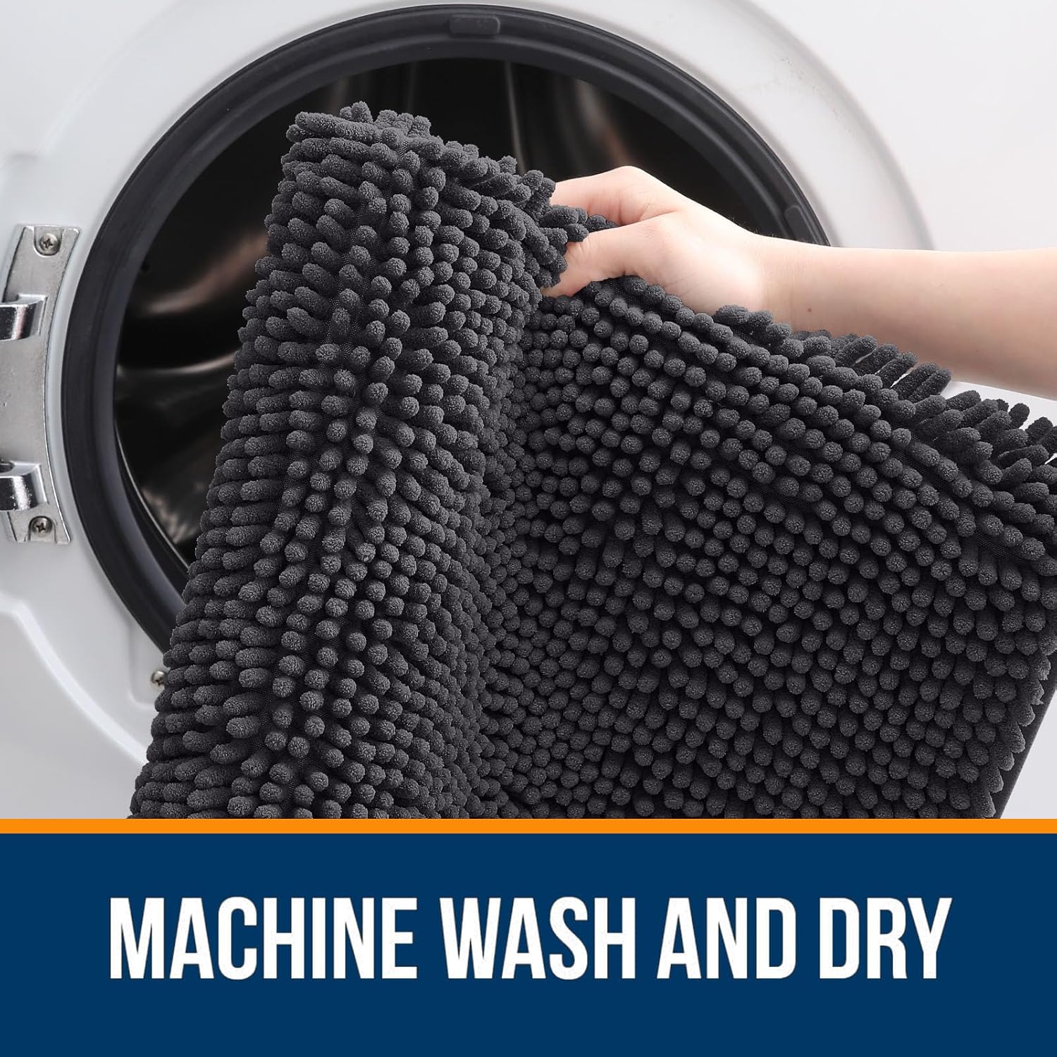 OLANLY Large Bathroom Rugs - Extra Soft Chenille Bath Mats | Quick Dry & Machine Washable, Dark Grey 59x35