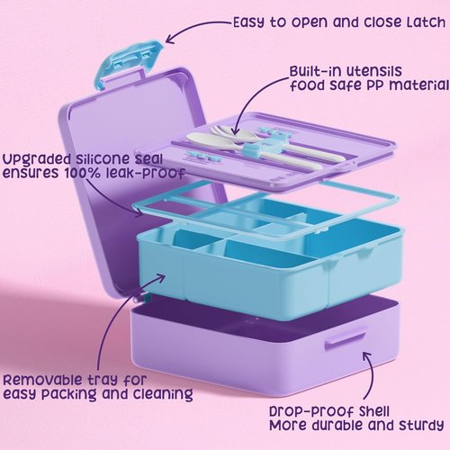Fimibuke Bento Lunch Box - Leak Proof Toddler Container with 4 Compartments | BPA Free & Dishwasher Safe for Ages 3-12