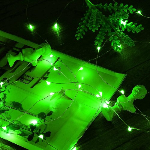 Ariceleo Mini Fairy Lights - Battery Operated Copper Wire String Lights | 5m/16ft Green for St. Patrick's Day & Decor