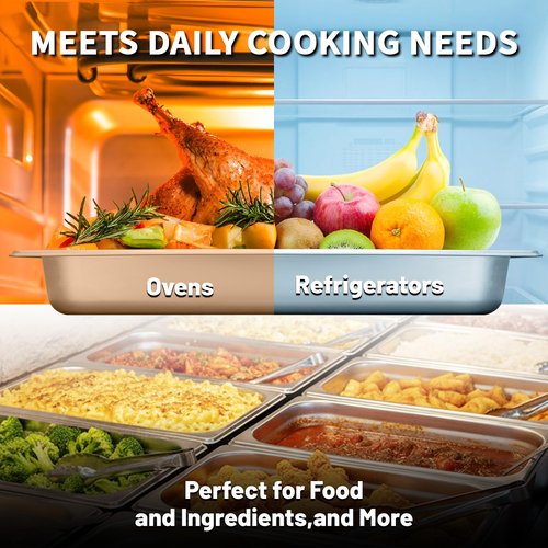 Hotel Pans Deep Steam Table Full Size Pan Set, Steam Table Pans with Lids, Stainless Steel Commercial Food Storage Containers Stackable Metal Steamer Pan (2.5" Deep 4 Pack, 1/1 Size)