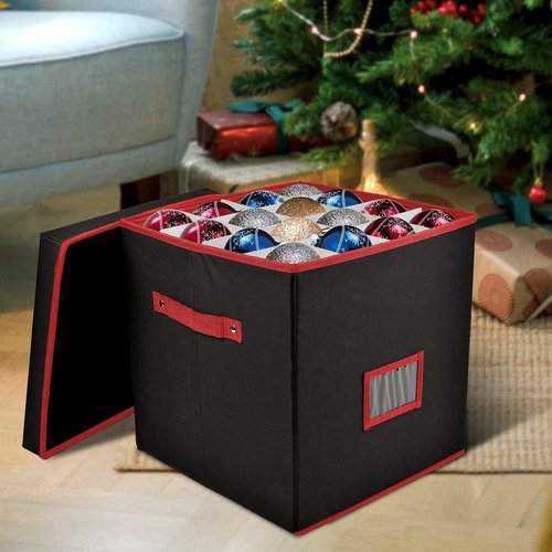 Holiday Cheer Premium Christmas Ornament Storage - 4 Tray Container for 64 Ornaments | Tear-Proof Fabric