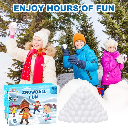 Wewwewa 100 Pcs Fake Snowballs Fight Set: Soft Artificial Snow Balls with Drawstring Bag for Kids and Adults, Indoor Outdoor Snow Toys, Christmas Games, Party Favors, Winter Wonderland Decor Gifts