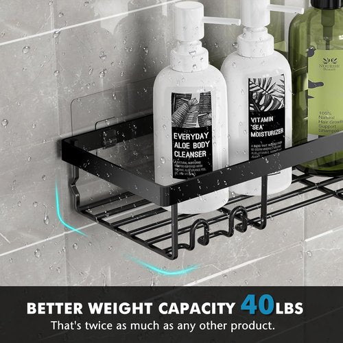 Moforoco Shower Caddy Organizer - Self-Adhesive Black Bathroom Shelf for Home & RV Storage