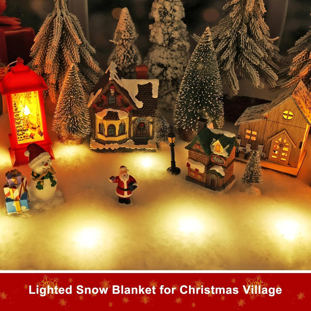 Skiennix Christmas Snow Blanket - 1.3x5.25 Ft Faux Snow Roll with 50 LED Lights | Winter Village Decor