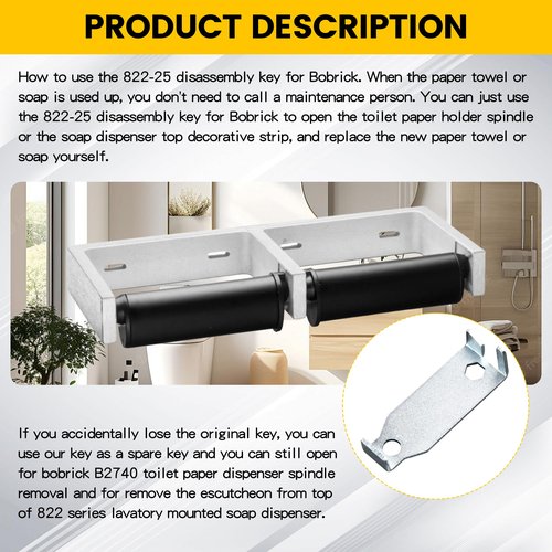 Zookpr 5 Pcs 822-25 Removal Key for Bobrick Toilet Paper Dispenser Key, Removing B2740 Toilet Paper Dispenser Spindle and 822 Series Bathroom Soap Dispenser Top Trim
