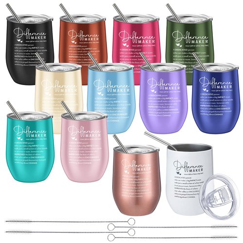 Sieral 12 Pcs Employee Appreciation Gifts Bulk for Women Men 12 oz Tumbler Stainless Steel Thank You Mug Gift for Social Worker Volunteer Coworker Office Team Nurse(Difference Maker)