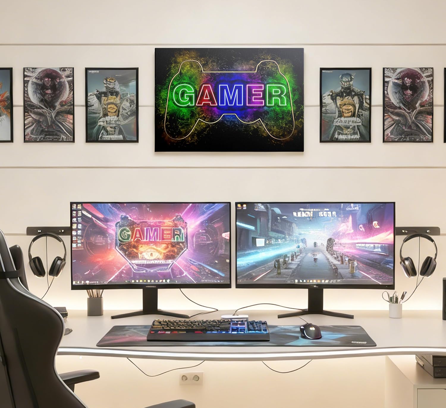 Skiennix Cool Gaming Canvas Wall Art - Colorful Neon Gamepad Poster Print for Teen Boys Room | 12 x 16 Inch