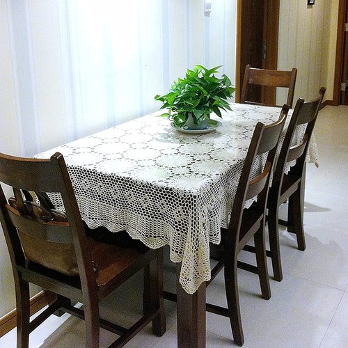 USTIDE Shabby Handmade Crochet Tablecloth Rectangle Romantic Table Cover White Lace Design Table Overlays Rectangular 51inchesx70inches