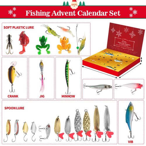 Aimeotoo 2025 Fishing Advent Calendar for Adult Men & Teen Boys - Exciting 24 Days Countdown with VIB Fishing Lures Set - Ideal Xmas Surprise Gift for Fishing Enthusiasts