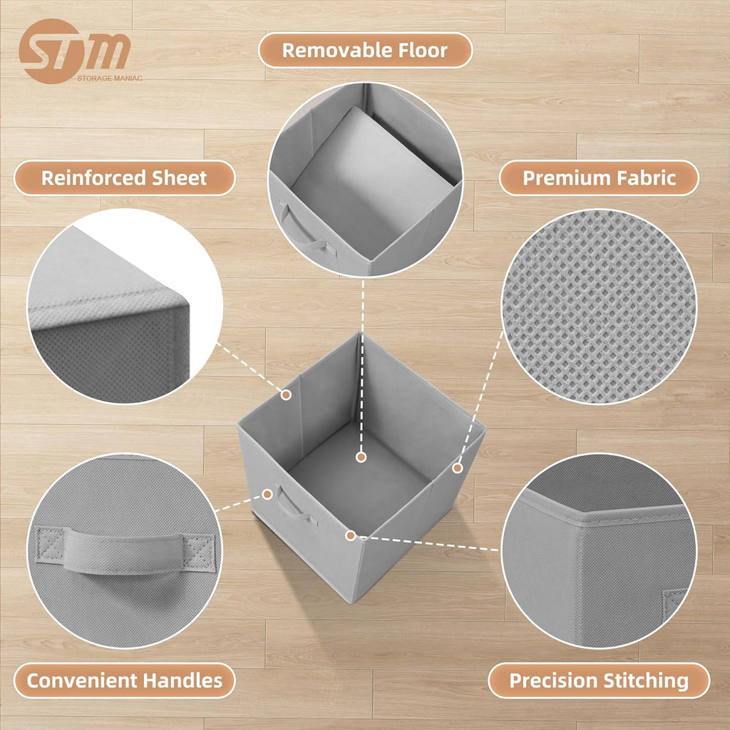 Storage Maniac 13-Inch Collapsible Storage Cubes - Durable Fabric Bins for Organization | 10-Pack Grey