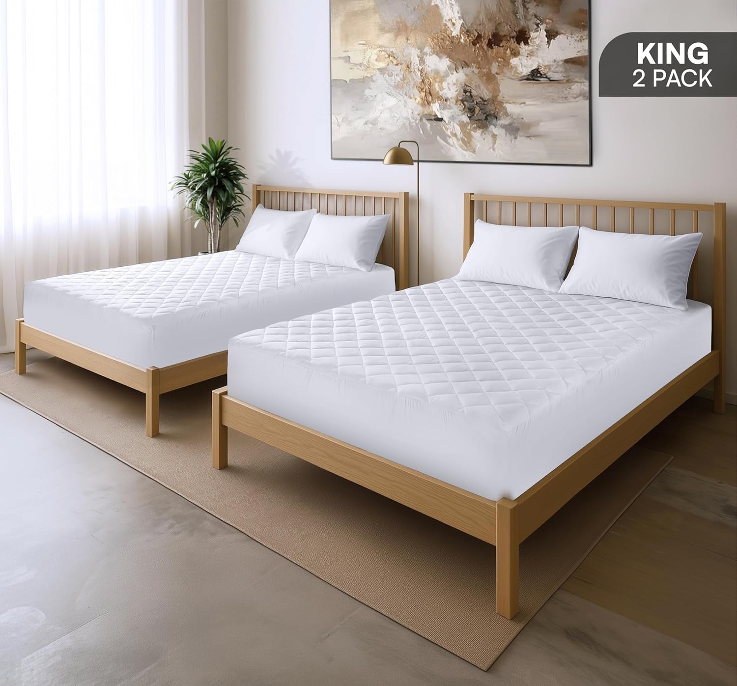 Utopia Bedding King Size Quilted Fitted Mattress Pad - Deep Pocket Protector, Machine Washable | White