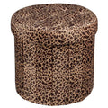 Bsketa Storage Ottoman, Folding Foot Stool with Thicker Foam Padded Seat Small Velvet Storage Ottoman Foot Rest for Living Room Foldable Coffee Table 14x14x13in, Leopard Print