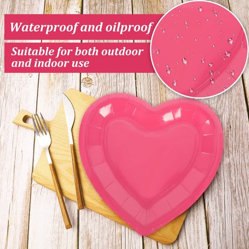 JarThenaAMCS 60Pcs Valentine's Day Paper Plates Heart Shaped Disposable Plates Red Pink Decorative Tableware for Holiday Anniversary Birthday Wedding Party Supplies