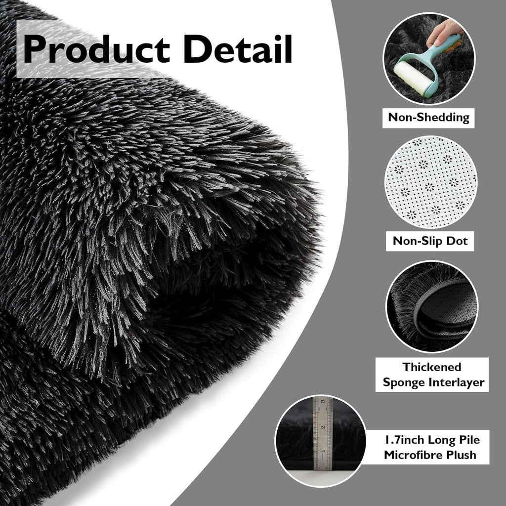 Skiennix 2x3 Fluffy Area Rug - Soft Shag Non-Shedding Indoor Carpet for Kids & Nursery | Black