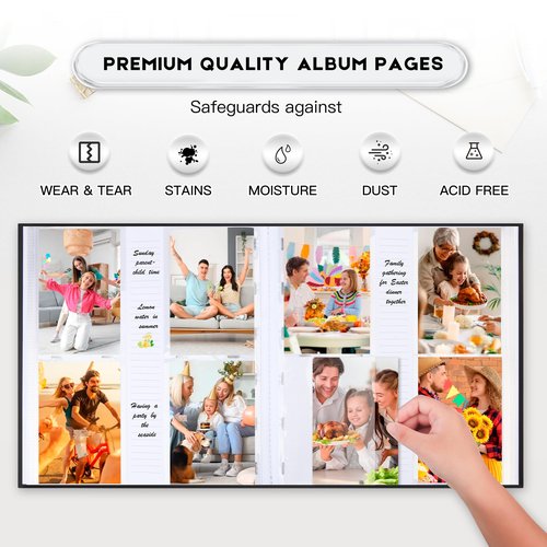 Photo Album 4x6 600 Photos with Writing Space Linen Cover with Front Window Picture Album, 600 Photos 4x6 Photo Album Book for Wedding Kids Travel Family Baby Pictures (Black)