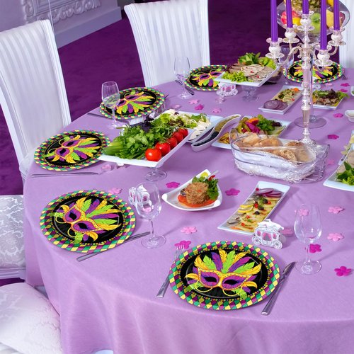 Qyeahkj 50 PCS Mardi Gras Oval Paper Plates Large 11” Disposable Masquerade Mask Party Decorations Mardi Gras Supplies Favor for Carnival Gifts Masquerade Party Tableware Set