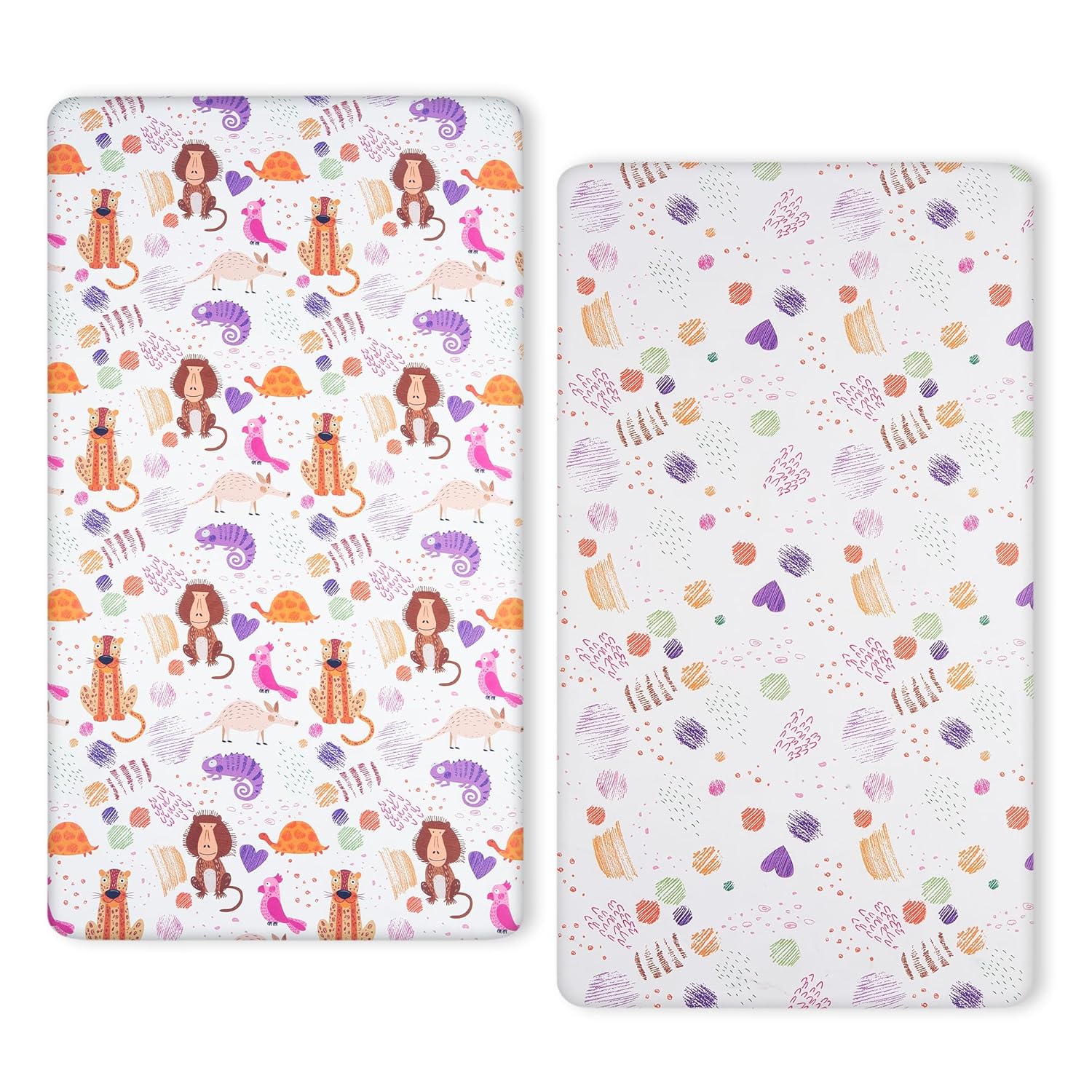 TILLYOU Baby Crib Sheets - Super Soft Toddler Bed Sheets, 2-Pack for Standard Crib Mattress 28x52in | Animal Graffiti
