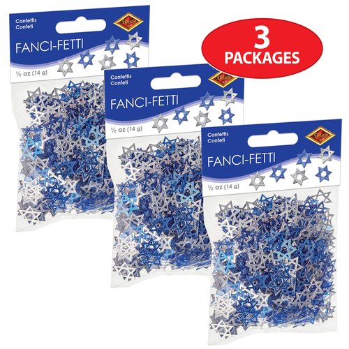 Beistle 1.5 Ounces Metallic Plastic Blue And Silver Star Of David Confetti For Jewish Celebrations And Hanukkah Decorations