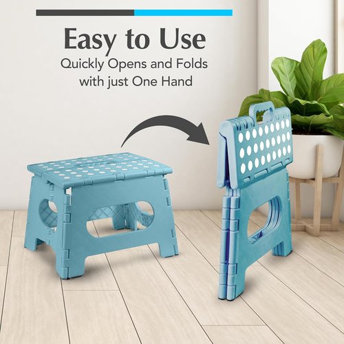 Handy Laundry Step Stool - 9 Inch Foldable Plastic Stool for Adults & Kids, 300 lb Capacity, Non-Slip, Portable - Teal
