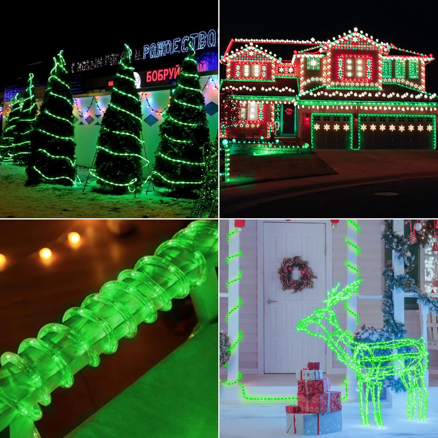 Skiennix 100ft LED Rope Lights - Waterproof, Flexible Tube Lighting with 8 Modes | Green for Outdoor & Indoor Decor