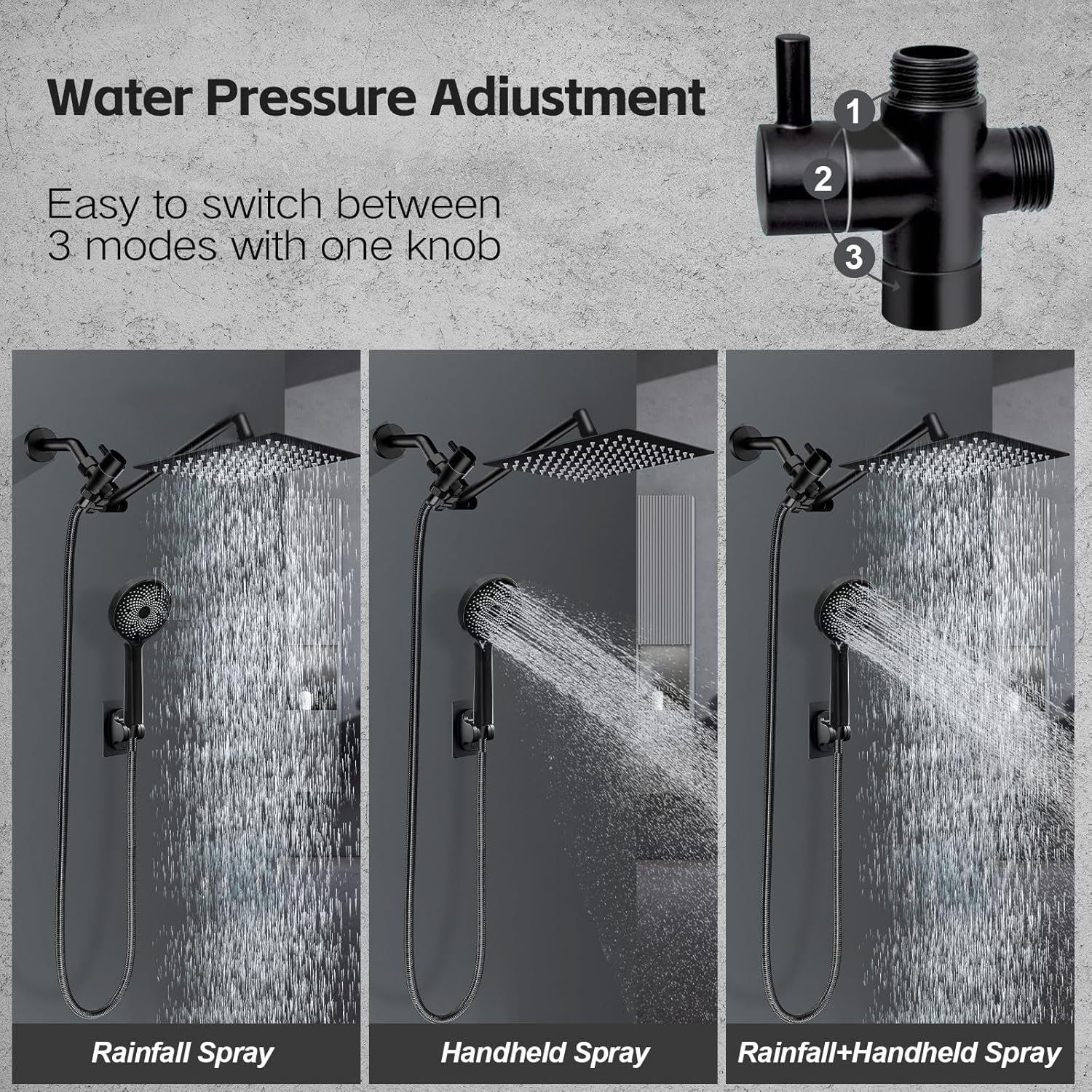 Skiennix 10” Rain Shower Head - High Pressure Handheld Spray Combo with Adjustable Arm | Matte Black