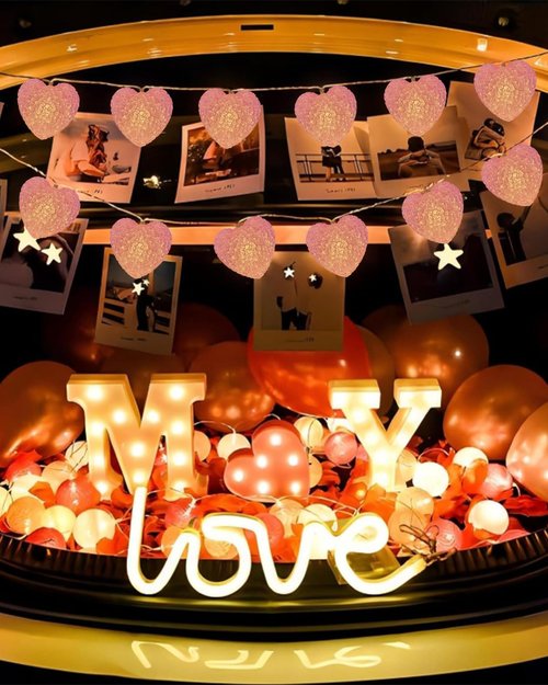 Valentines Day Decor Lights 6.9FT 10 LED Pink Heart String Light Battery Operated, 8 Modes Romantic Heart Twinkle Fairy Lights with Timer, Valentines Decorations Light for Home Party Bedroom Wedding