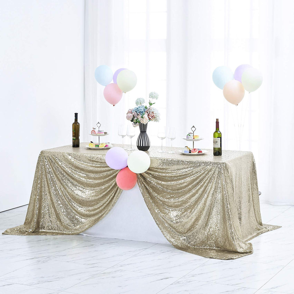 Hahuho 50x80 inch Rectangular Sequin Tablecloth Champagne, Glitter Tablecloth for Bridal Shower Decorations, Birthday, Wedding, Dessert, Banquet（50x80 Inch, Champagne）