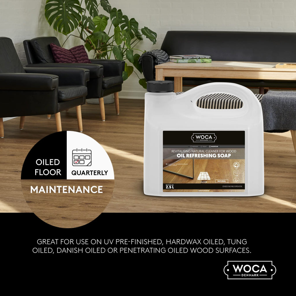 WOCA Denmark Oil Refreshing Soap Natural 1L – Oiled Wood Floor Cleaner & Rejuvenator, Plant-Based, Low VOC, Maintains Matte Finish