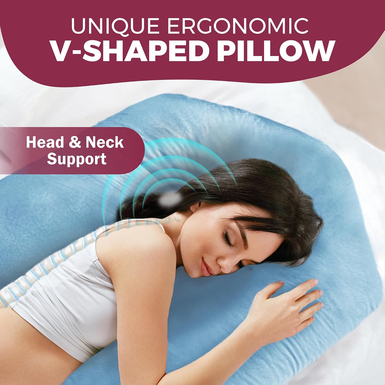 PILLANI Pregnancy Pillow - VCU Shaped 57-Inch Full Body Support with Removable Washable Cover | Cooling Maternity Comfort