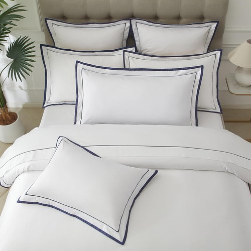 Ranznaz White King Pillow Shams Set of 2, 100% Cotton Luxury Hotel Pillowcases with Navy Embroidered Double Border, Soft Smooth Elegant Decorative Pillow Cases with Envelpe Closure, 20x36 Inches