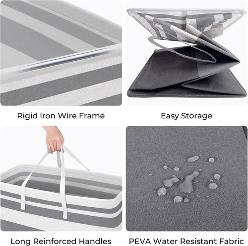 HomeHacks Laundry Basket - Waterproof 100L Freestanding Hamper | Collapsible Tall Design, 2-Pack Gradient Grey