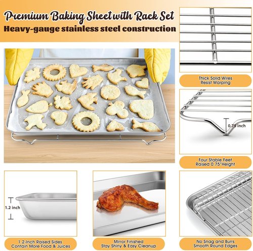 E-far Stainless Steel Baking Sheet Set - 20”x14” Cookie Sheet with Cooling Rack | Dishwasher Safe