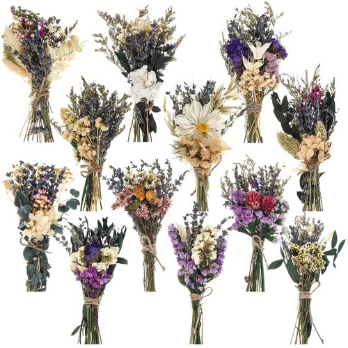 Layhit 12 Pack Boho Dried Flower Bouquet Mini Wedding Handmade Dry Flowers Decor for Vase Crafts DIY Photo Boutonniere for Men Floral Plant for Bridesmaid Gift Birthday Decor(Romantic)