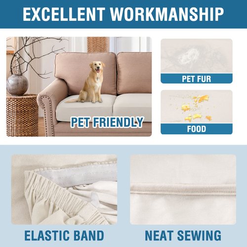 H.VERSAILTEX 100% Waterproof Couch Covers for 3 Cushion Couch Stretch Sofa Cushion Covers Slipcovers - Thick Dual Fleece Fabric (3 Pieces, Ivory)