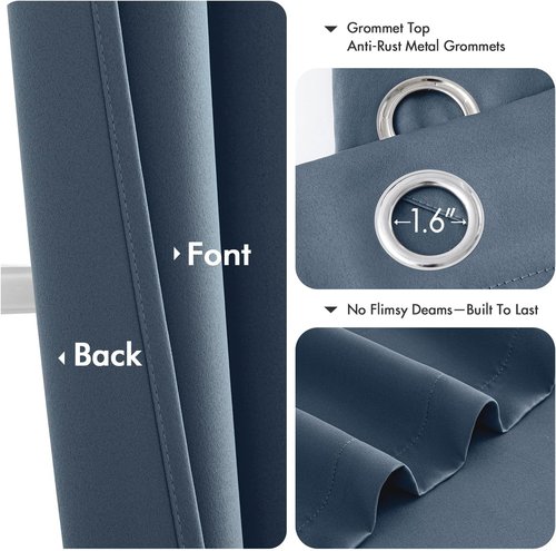 MIULEE Stone Blue Blackout Curtains - Thermal Insulated Room Darkening Drapes | 90-Inch Grommet Top, 2 Panels