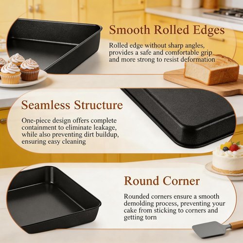 LIANYU Non-Stick Baking Cake Pan - 12⅓ x 9¾ x 2 Inch Stainless Steel Bakeware for Lasagna & Brownies