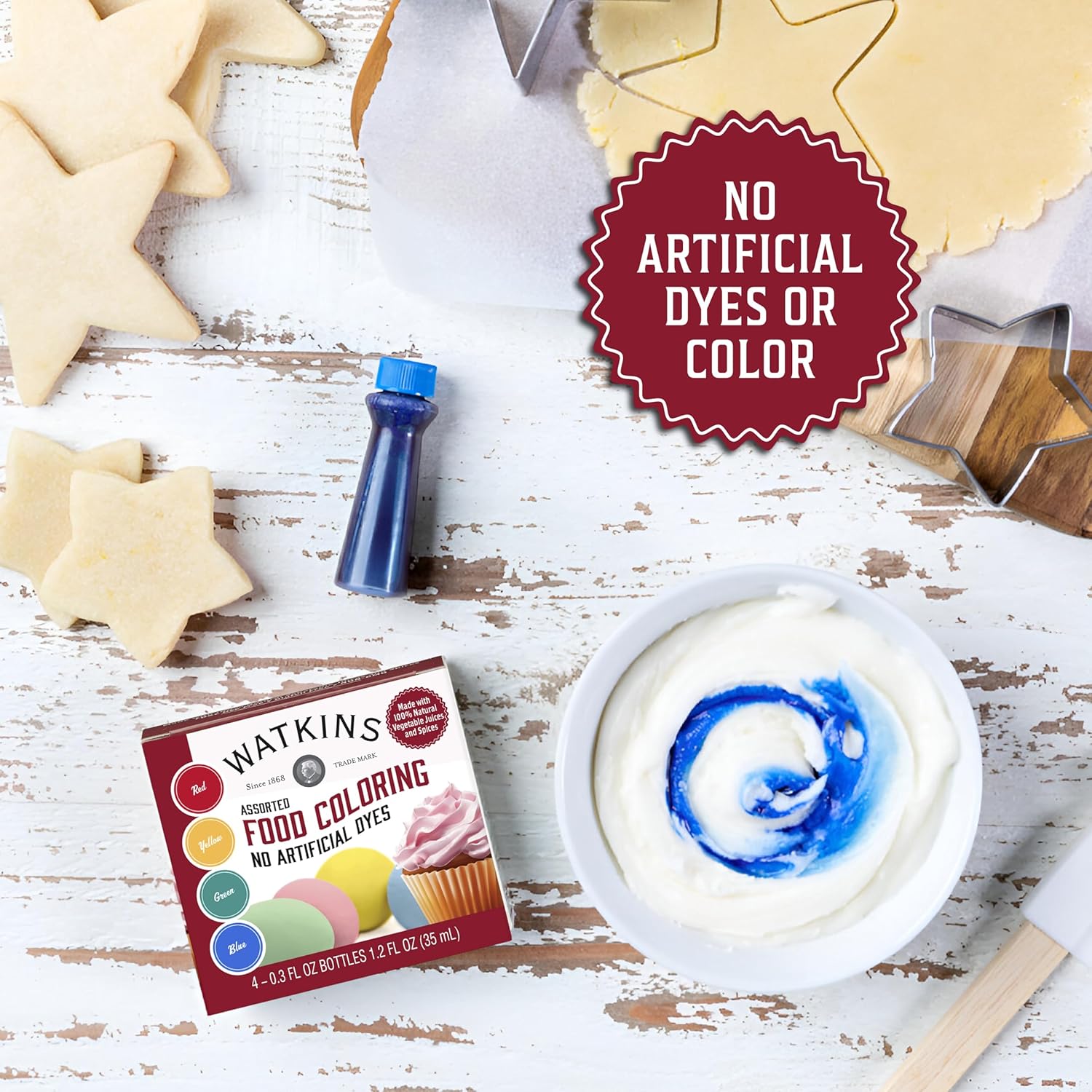 Watkins Food Coloring Set - Assorted Red, Yellow, Green, Blue | 4 x 0.3 oz Bottles