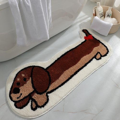 FANC GUY Cute Funky Dachshund Dog Design Super Absorbent Bath Mat Fun Machine Washable Non Slip Bathroom Rugs Oversized Plush Shower Living Room Decoration Floor Mats