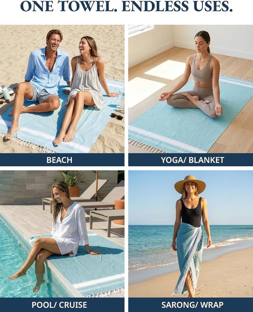 LANE LINEN Oversized Beach Towel - Quick Dry, Sand Free, Lightweight Travel Towel | 39"x71", Aqua - 4 Pack