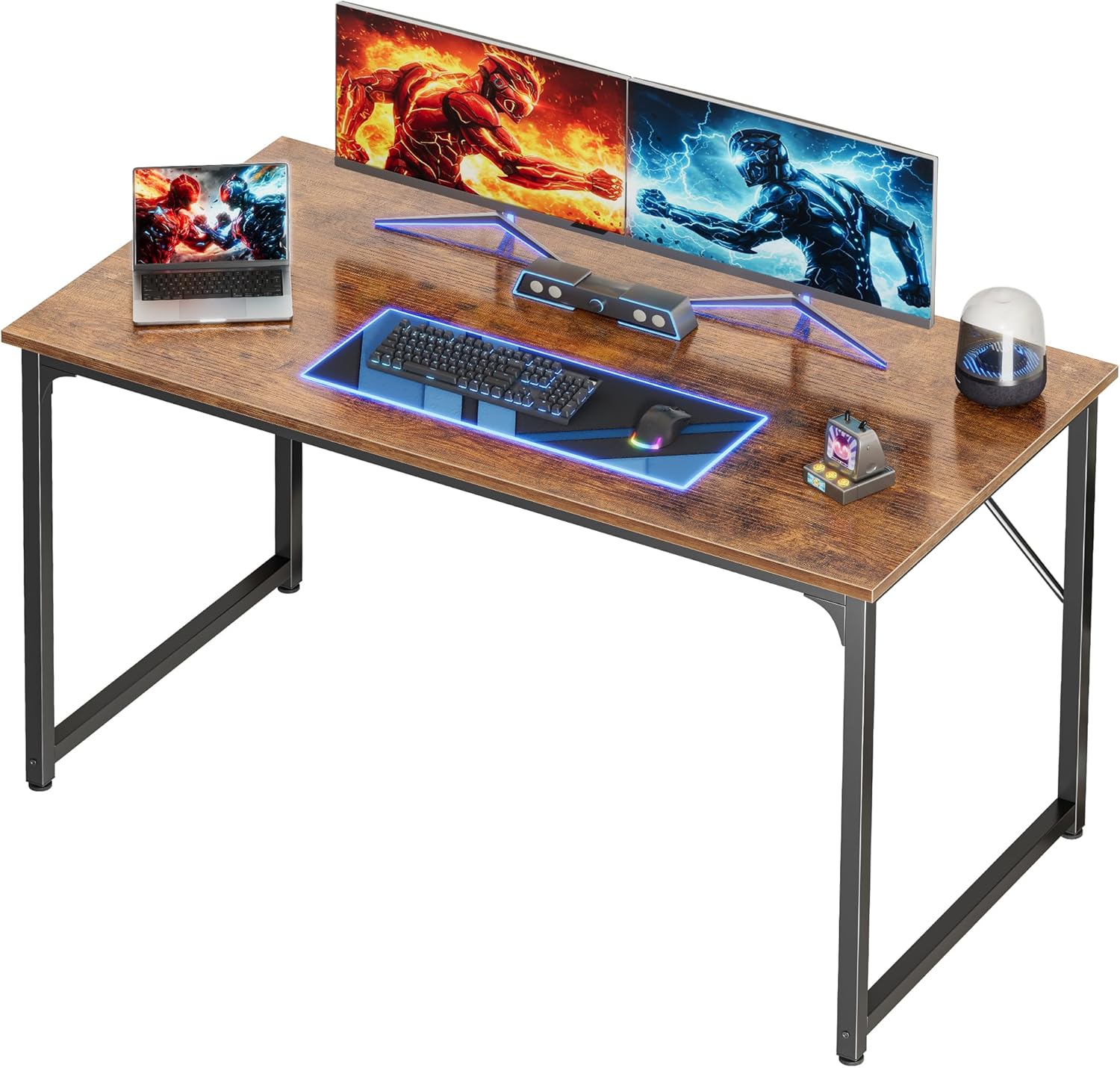 PRAISUN Computer Desk - 47" X 24" Rustic Brown Gaming & Office Writing Desk with Metal Frame