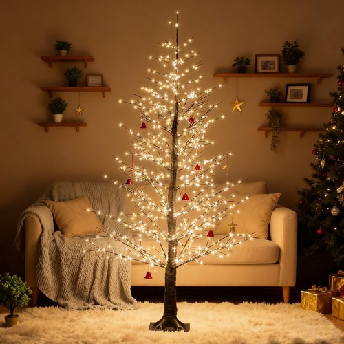 6FT Black Lighted Birch Tree with 1100 Warm LED Lights, Prelit Christmas Tree with Twinkle Lights, Indoor Outdoor LED Birch Tree with Timer & Brightness Control, Christmas Indoor Decoration