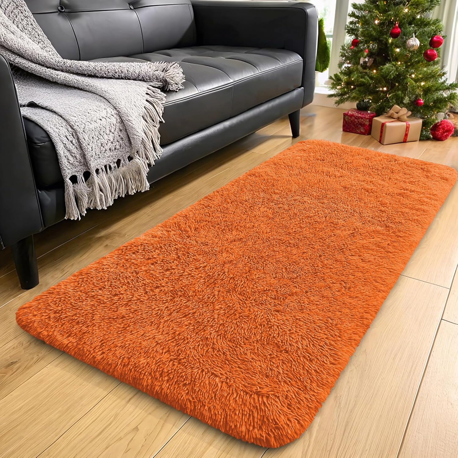 OLANLY Runner Rugs - Soft, Machine Washable Shaggy Carpet for Hallway & Bedroom | Orange 2x4 ft