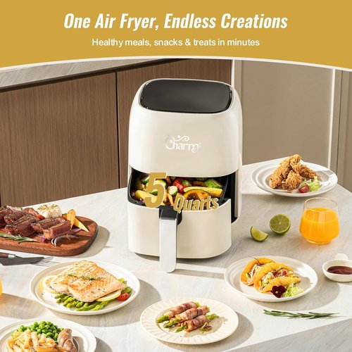 Charmi 5QT Air Fryer - Retro Design with Digital Touchscreen, 8 Cooking Presets | Cream White