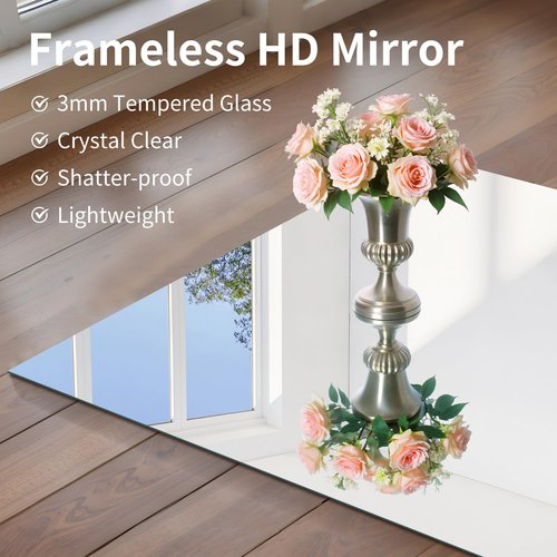 CILIBER Frameless Mirror, 18x24 Mirrors for Wall, Rectangle Bathroom Mirror for Over Sink, 18 inch Vanity Mirror with Polished Edge, 3mm Tempered Glass, Hangs Horizontally or Vertically
