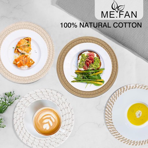 ME.FAN 7-Inch Cotton Thread Weave Trivets | Set of 4 Large Hot Pads for Pots & Pans - Protects Countertops