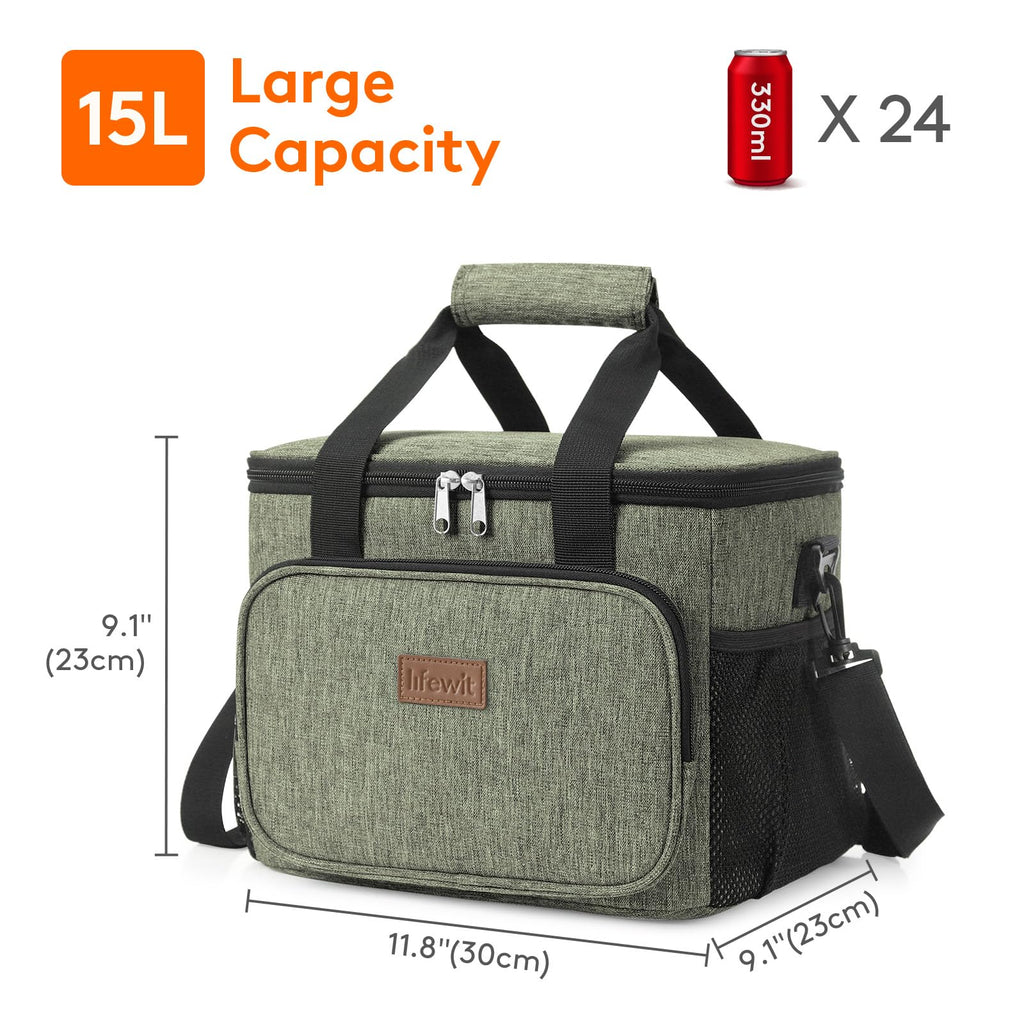 Lifewit Large Lunch Bag, Insulated Lunch Box, Soft Cooler Cooling Tote for Adult Men Women, Dark Green 24-Can (15L)