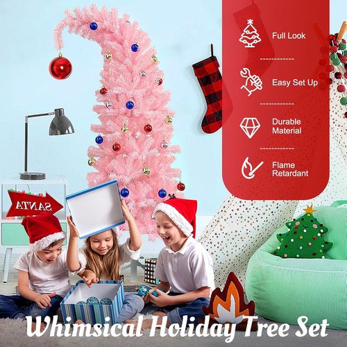 Hatisan 5FT Pink Christmas Tree - Artificial Design with Ball Ornaments & Metal Base for Holiday Decor