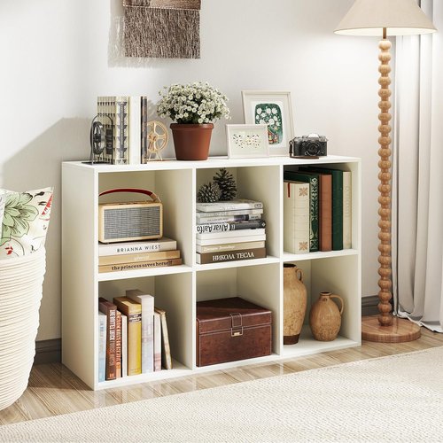 Giantex 6-Cube Bookcase - Modern 3-Tier Storage Organizer with Anti-Tipping Kits | White Display Rack for Bedroom & Living Room
