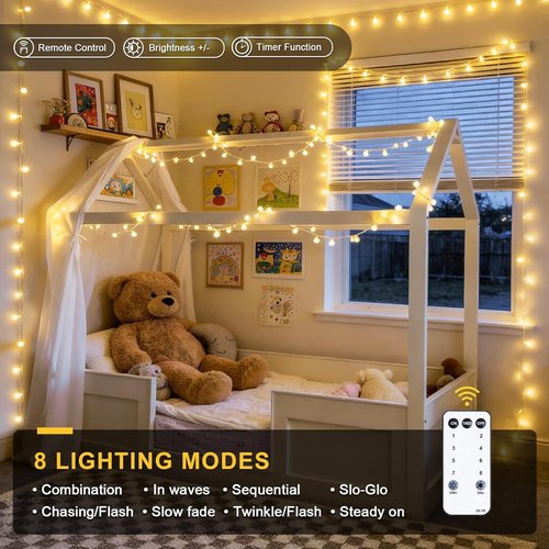 JMEXSUSS 100 LED Globe String Lights - 33ft Warm White Indoor/Outdoor Fairy Lights with Remote & 8 Modes