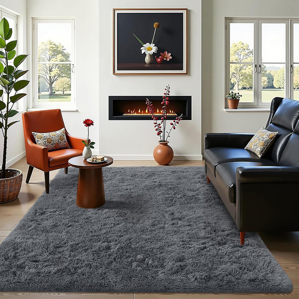 OLANLY Area Rugs - Soft Fluffy Shaggy Indoor Carpet for Living Room & Bedroom | 4x5.9 ft Light Grey